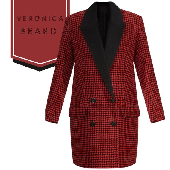 Veronica Senna Red Houndstooth Wool & Cashmere Double Breasted Coat. Sz 6 - Picture 1 of 9